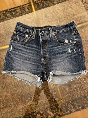 Levi's Dark Blue Distressed Denim Cutoff Shorts